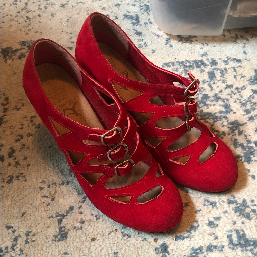 Red Suede Aris Allen Cutout Mary Jane Heels - Women